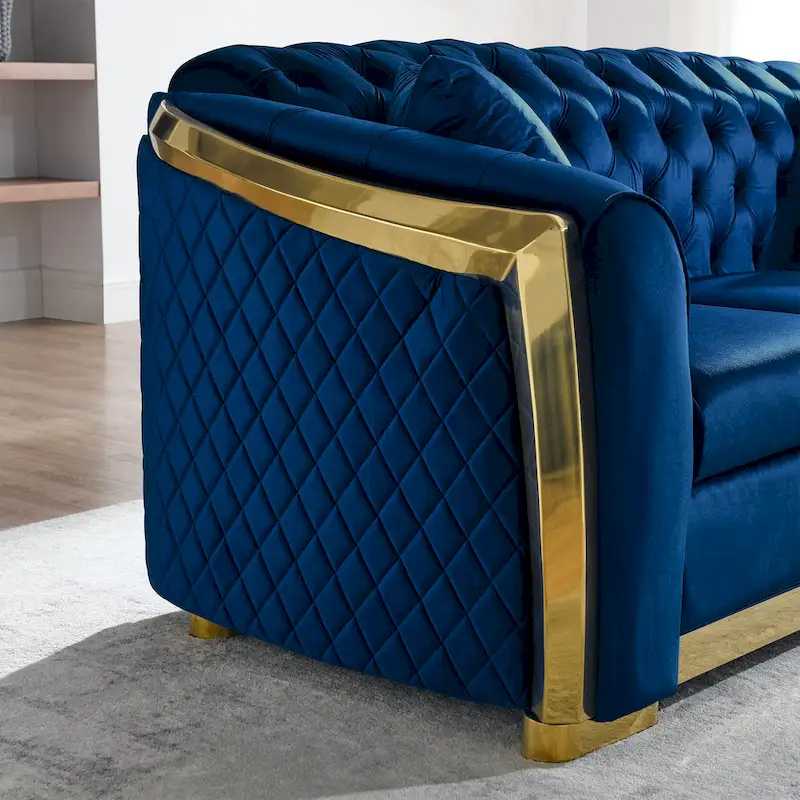 84 Luxury Chesterfield Velvet Sofa with Gold Trim