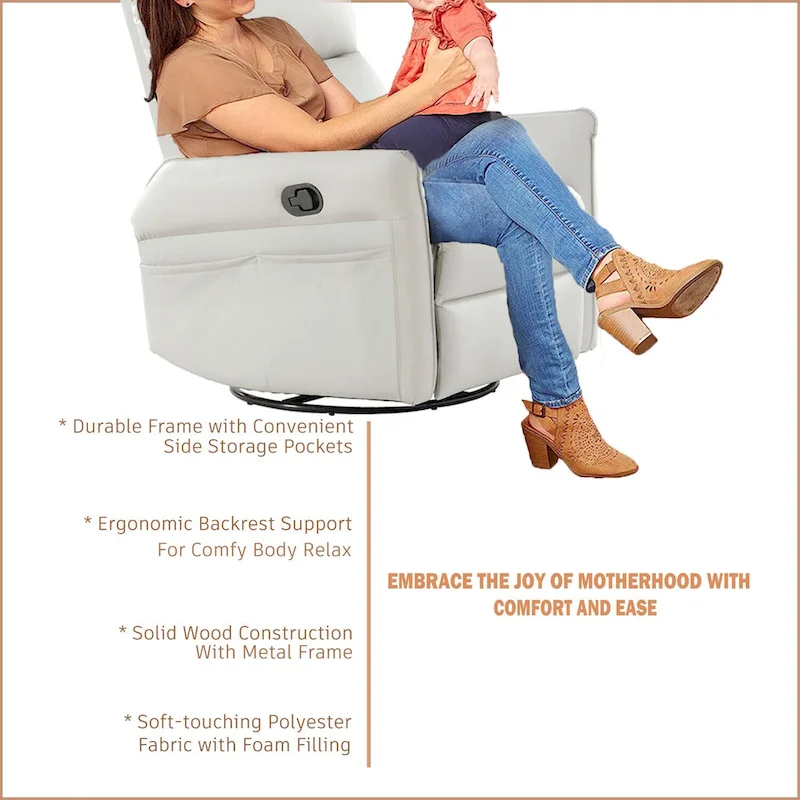 Modern Small Rocking Swivel Recliner Chair with Overstuffed Seat