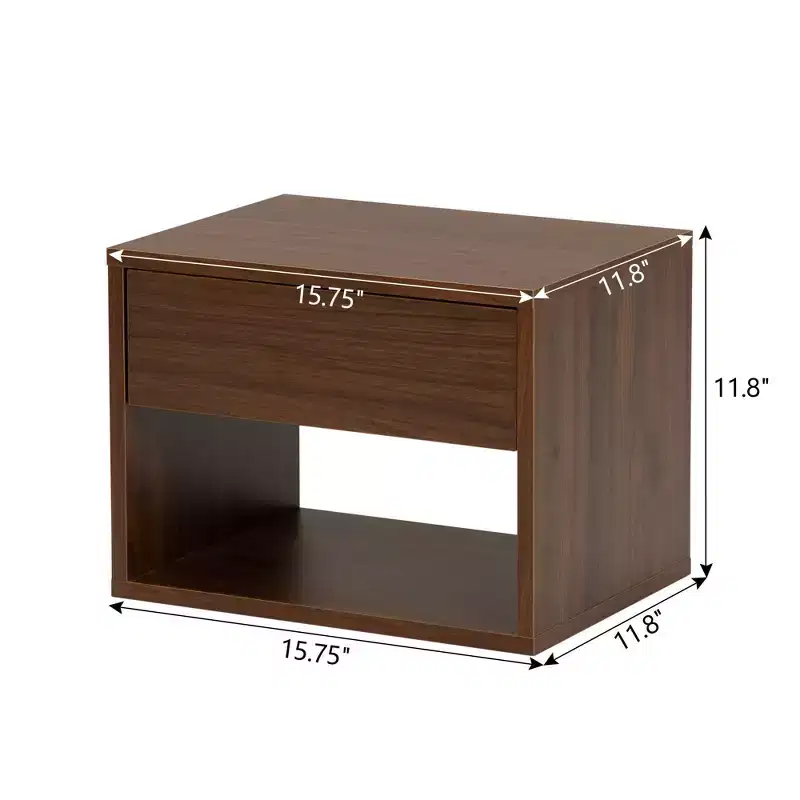Sandinrayli Nightstands Set of 2, Night Stand with Drawer, Floating Nightstand with Open Storage Shelf, Wall Mounted Wood Bedside Tables, Brown Walnut