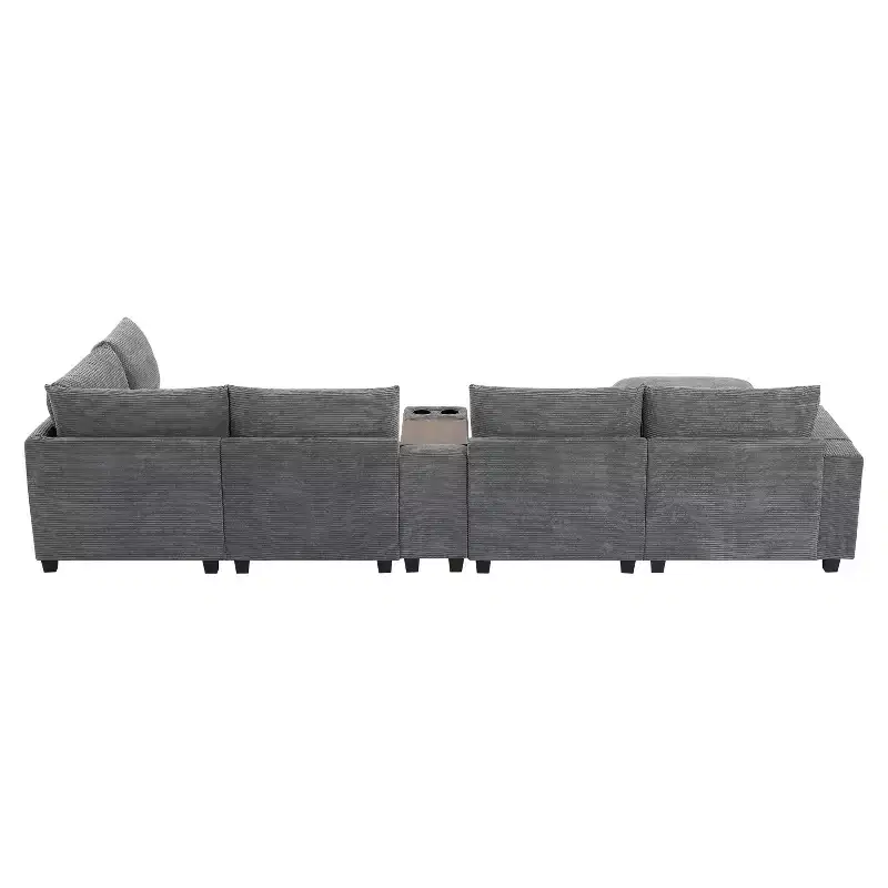 Modern Chenille 4-seat Sectional Sofa with Ottoman, L-Shaped Cloud Couch Set with Throw Pillows