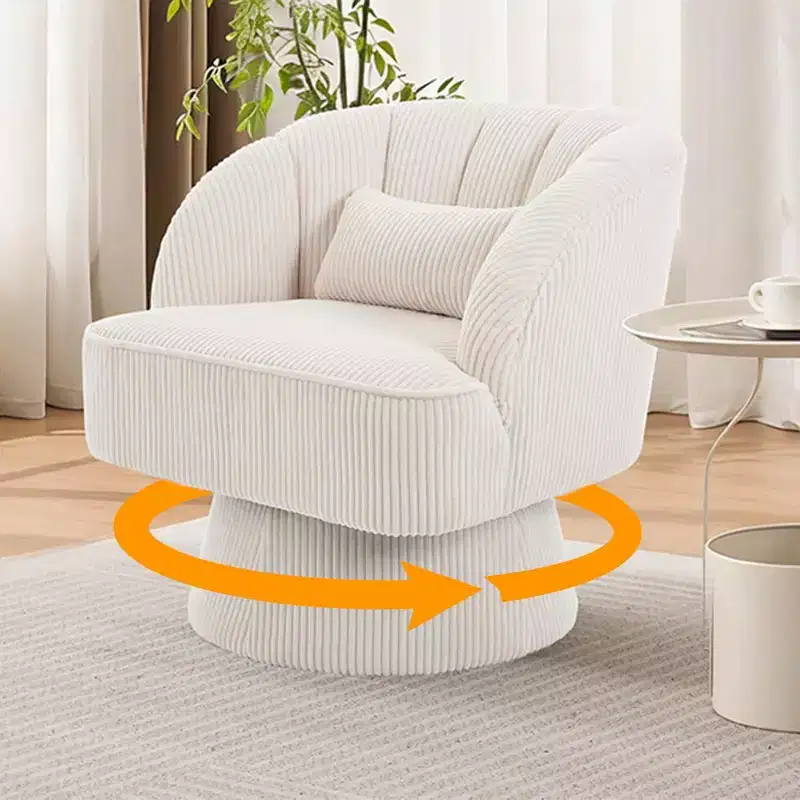 Modern Swivel Barrel Accent Chair, 360 Upholstered Armchair with Striped Backrest & Plush Padding