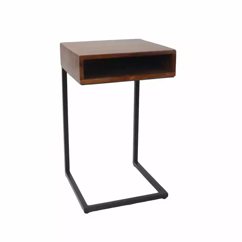 24-Inch Gold and Natural Solid Wood Square End Table
