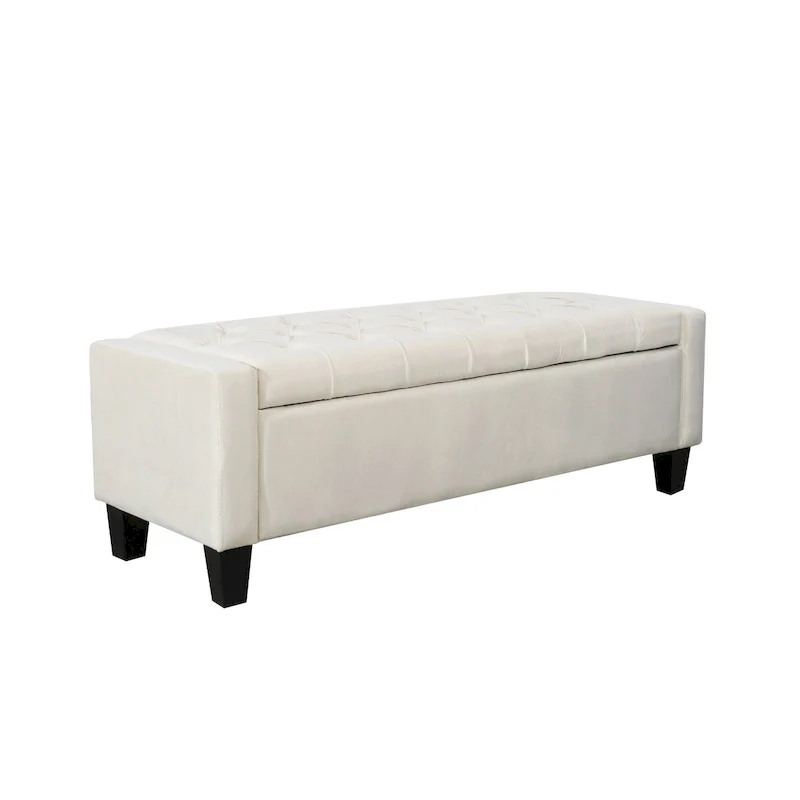 Warren Velvet Button Tufted Storage Bench