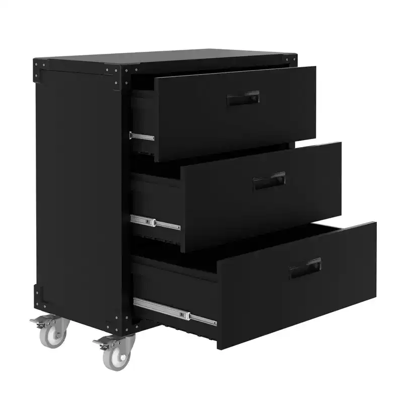 3-Drawer Metal Storage Cabinet with Wheels, 35.4H Workbench Mobile Tool Chests, File Cabinet, Rolling Storage Cabinet for Garage Home Office School