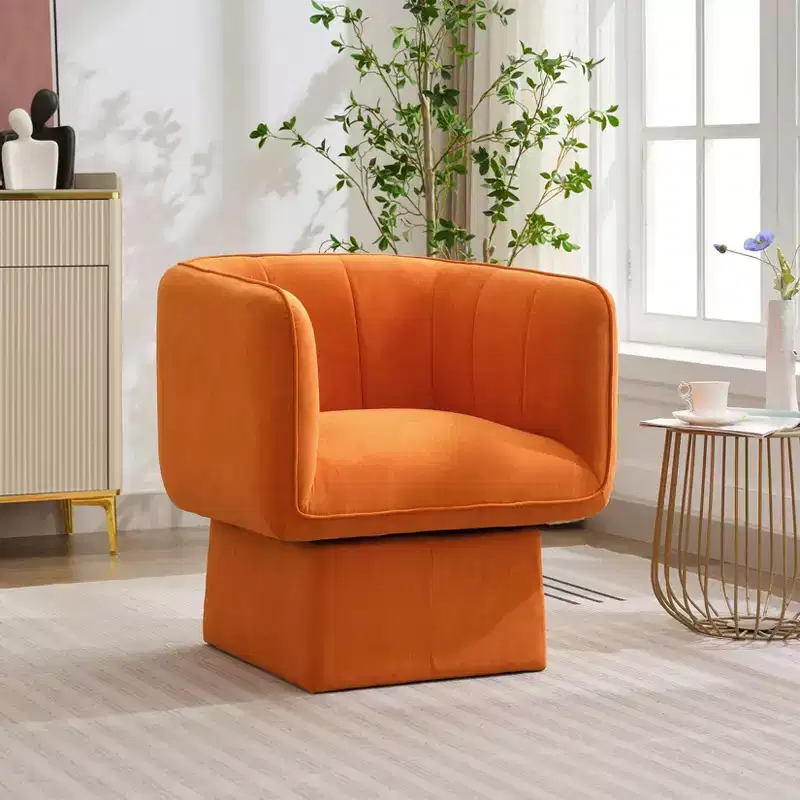 GustoWave Modern 360 Swivel Accent Chair, Swivel Round Barrel Chair with Wide Cushion, Fluffy Velvet Fabric Sofa Chairs