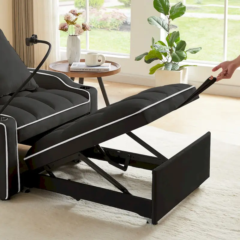 3-in-1 Sofa Bed, Convertible Sleeper Chair Sofa Bed Adjustable Pull Out Sleeper Chair Bed Multi-Pockets Folding Sofa Bed