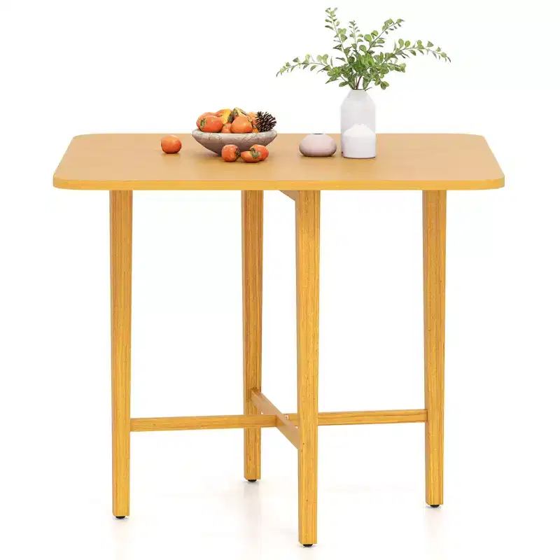 Costway Foldable Dining Table for 2-4 People Extendable Table with Rubber Wood Legs Natural/Brown