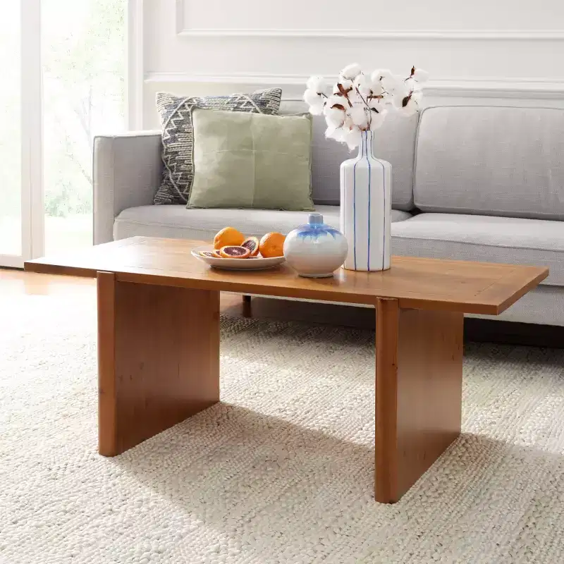 Rustic Brown Rectangle Coffee Table, Sawhorse-Inspired Frame, Fir Wood Top, 47