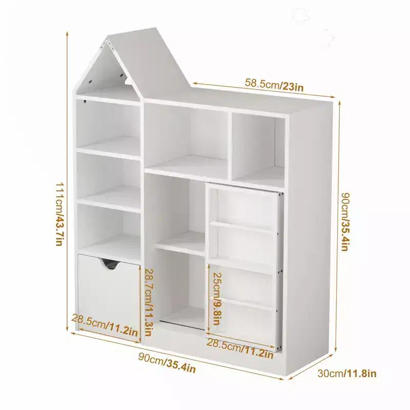 COZONY 43.7 Kids Toy Storage Organizer & Bookshelf, Toy Chest with Movable Drawers & Cubbies, Floor Storage for Playroom, Bedroom, Classroom, White
