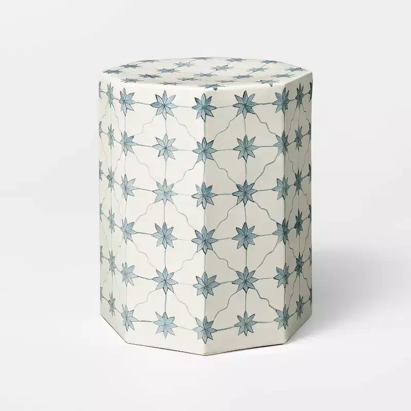Hexagon Ceramic Accent Side Table, Natural Off-White, No Assembly Required