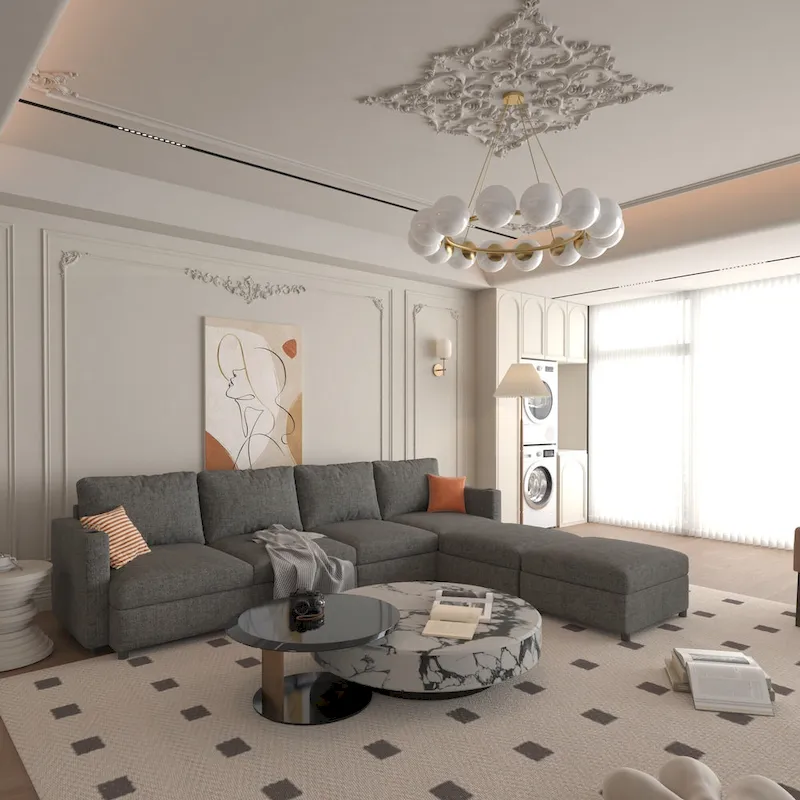 Grey 123 U-Shaped Modular 4-Seat Sectional Sofa with Storage Ottomans