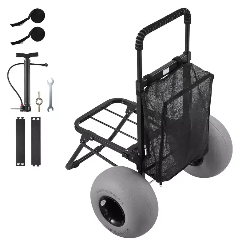 VEVOR Beach Dolly with Big Wheels for Sand, 18 x 15 Cargo Deck, Folding Sand Cart with 12 Balloon Wheels, 165 lbs Loading Capacity, Black