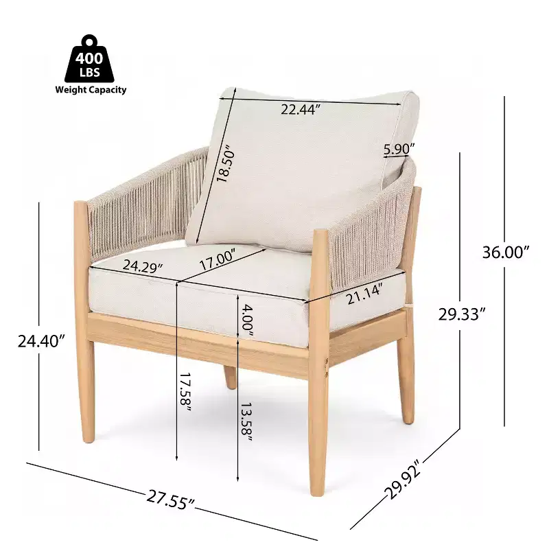 Christopher Knight Home Ryoma Modern Patio Acacia Wood Woven Rope Club Chair with Cushions (Set of 2)
