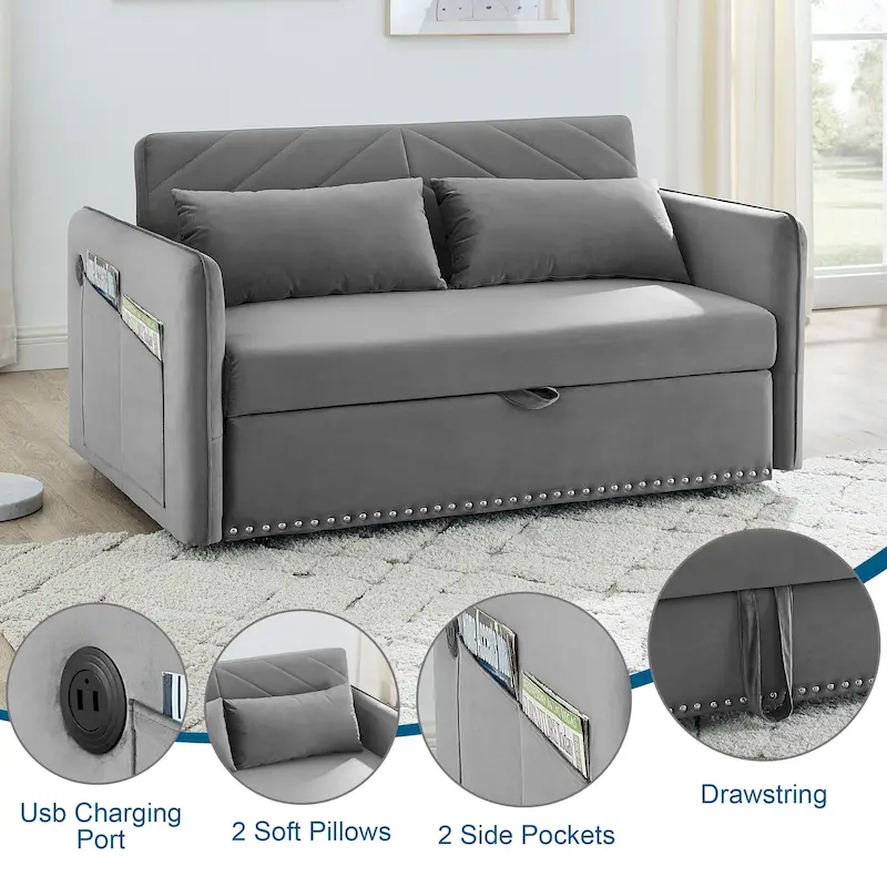 Aukfa 3 in 1 Convertible Sofa Bed Velvet Loveseat Sleeper