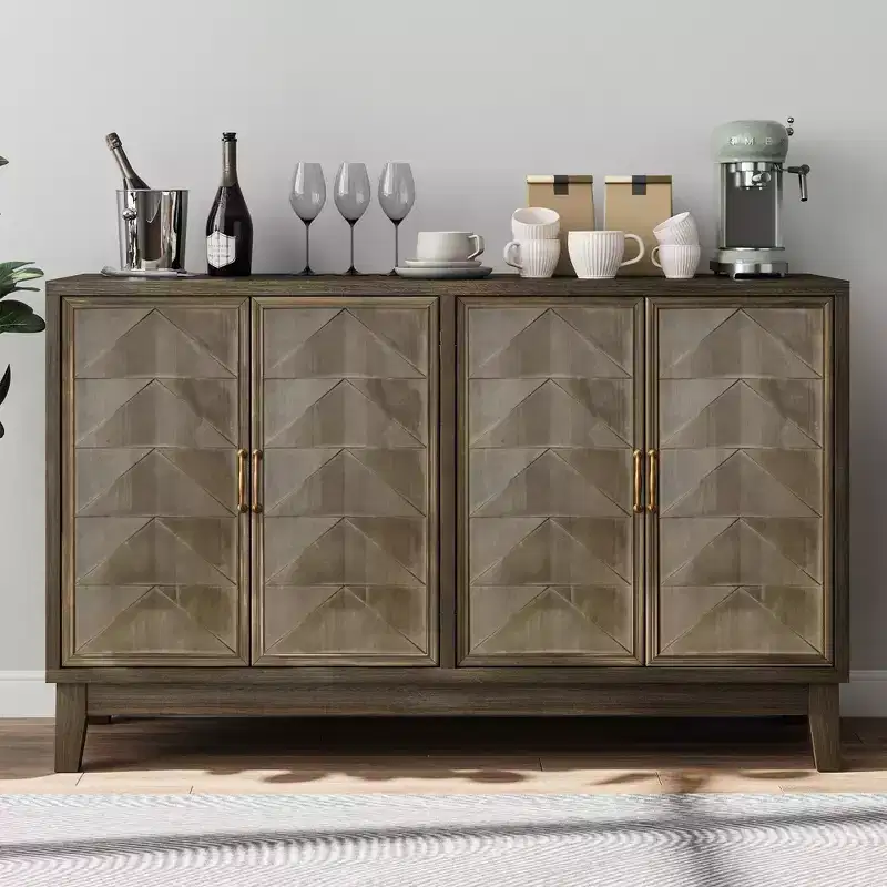 GDFStudio Gragas Vintage 55.12''W Storage Cabinet with 4 Doors and Adjustable Shelves