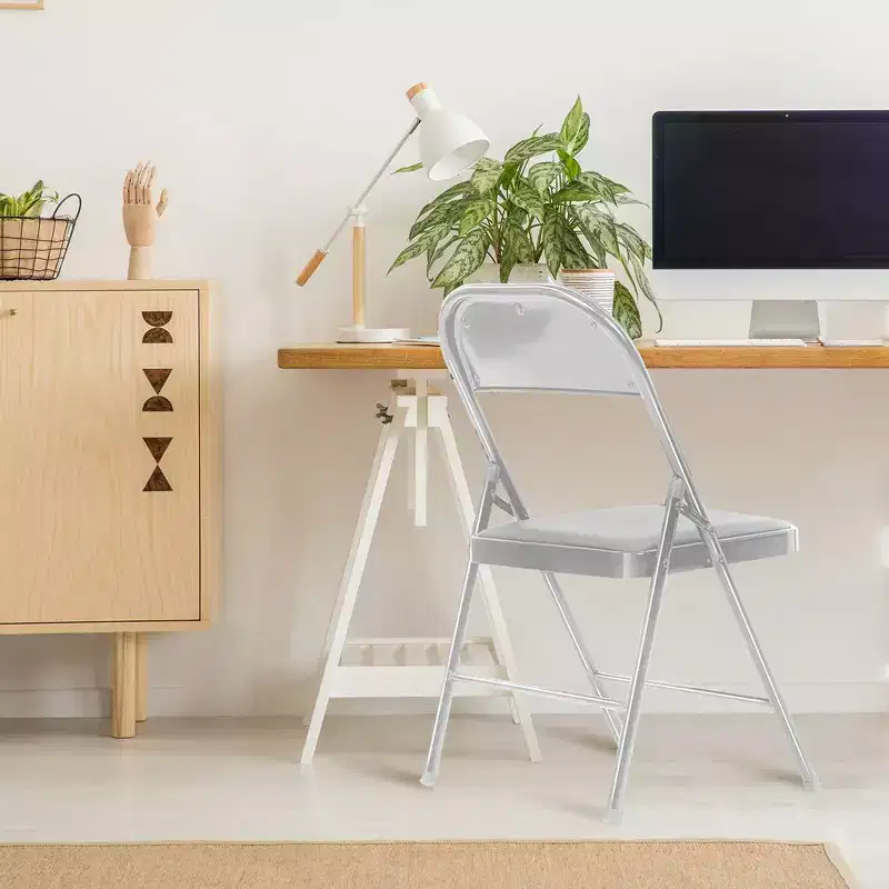 SUGIFT Folding Chairs with Padded Seats, Metal Frame with Vinyl Seat & Back, Capacity 350lbs, Gray, Set of 4