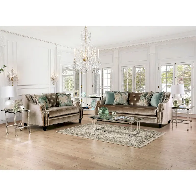 Vynn Transitional Chenille Upholstered Nailhead Trim Sofa by Furniture of America