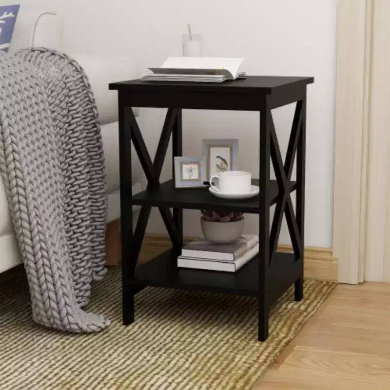 Small Black MDF Side Table with X-Leg Design, 24in H x 15.75in W