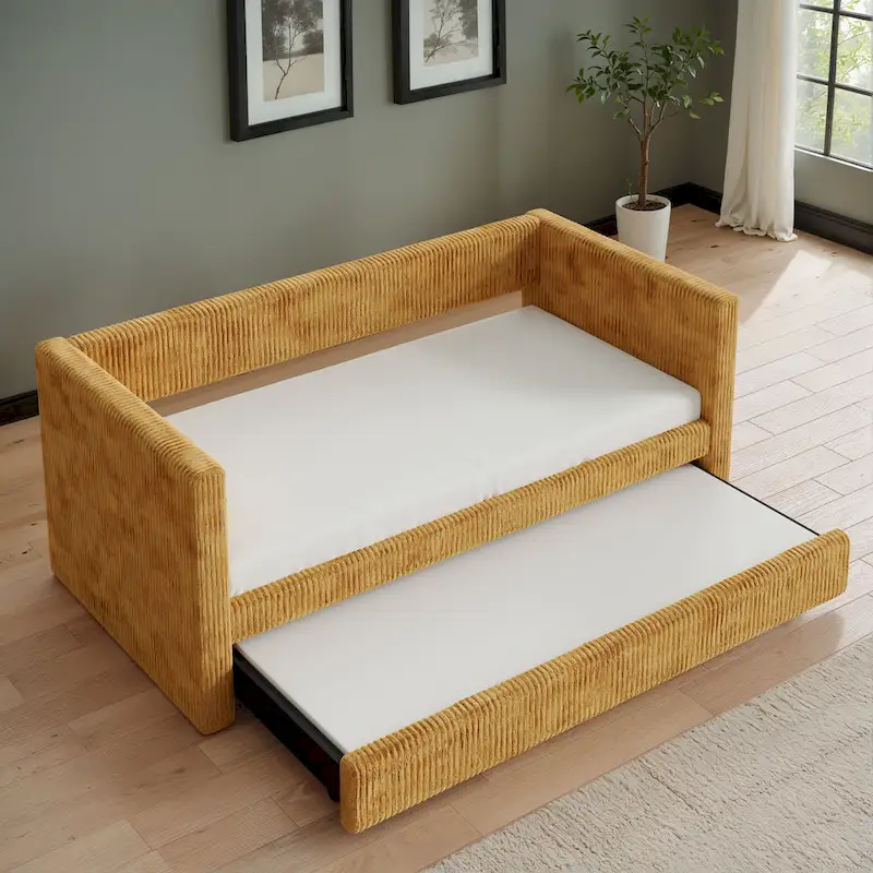 Corvus Somme Corduroy Upholstered Daybed with Trundle