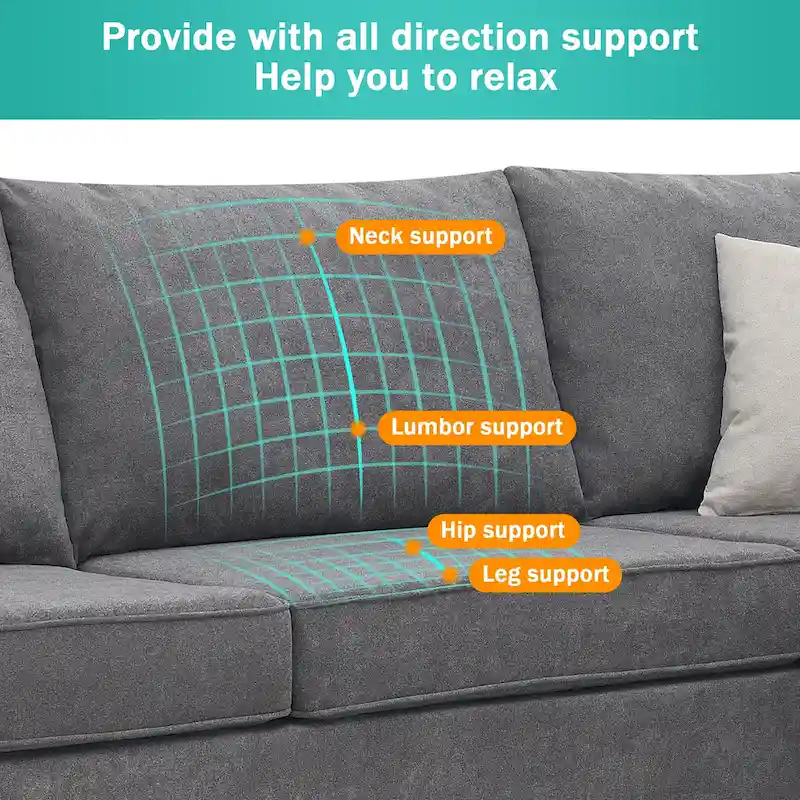 Modern Upholstered L-Shaped Sectional Sofa Couch with 3 Pillows
