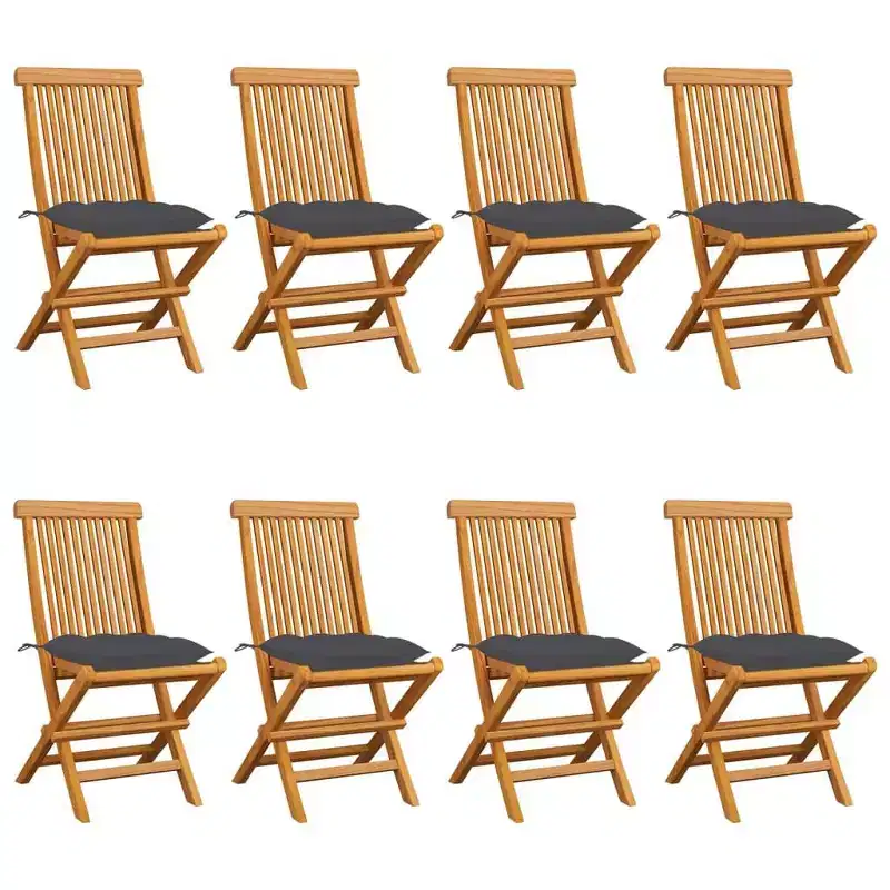 vidaXL 8-Piece Teak Patio Chairs with Anthracite Cushions, Outdoor, Foldable and Easy-to-Clean Garden with Exceptional Strength and Weather Resistance
