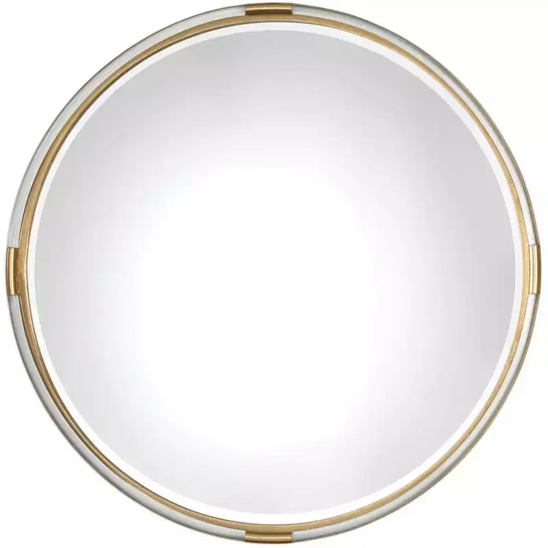 Round Vanity Decorative Wall Mirror, Beveled Metallic Gold, Clear Acrylic Frame, 37.5