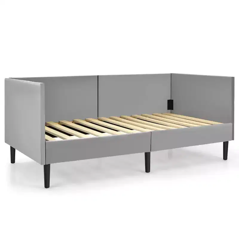Twin Daybed Upholstered Linen Wooden Sofa Bed Frame Heavy Duty Living Room Grey