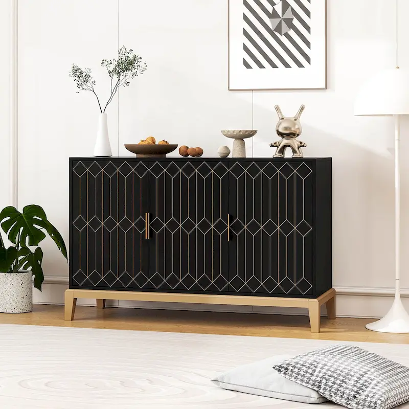 3-Door Sideboard Buffet Cabinet - Black and Gold