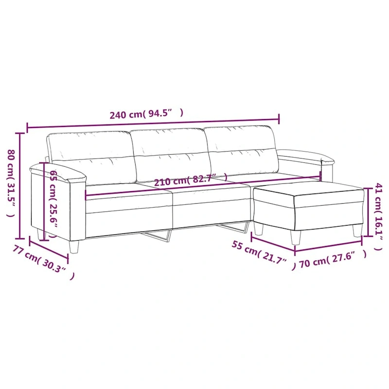 vidaXL Couch Modern Accent Upholstered Chair with Footstool Microfiber Fabric