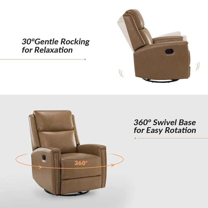 Fiacro 30.31Wide Modern Genuine Leather Wingback Swivel Rocker Recliner with Nailhead Trims