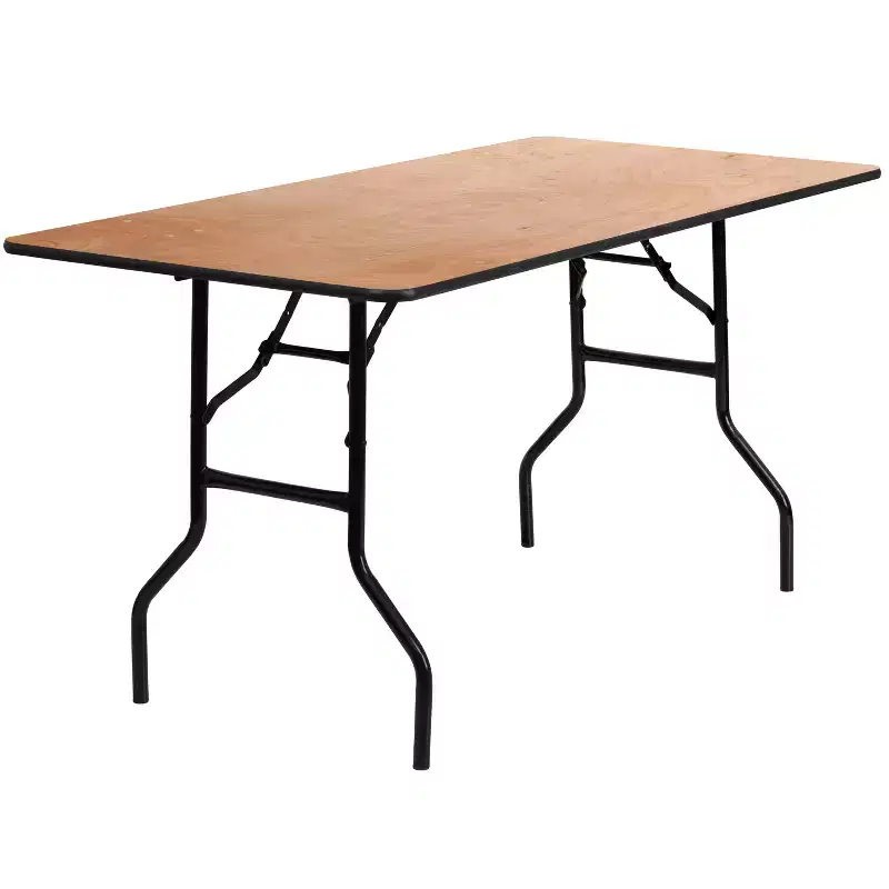 5-Foot Rectangular Wood Folding Banquet Table – Seats 6, 485 lb Capacity, Commercial Grade