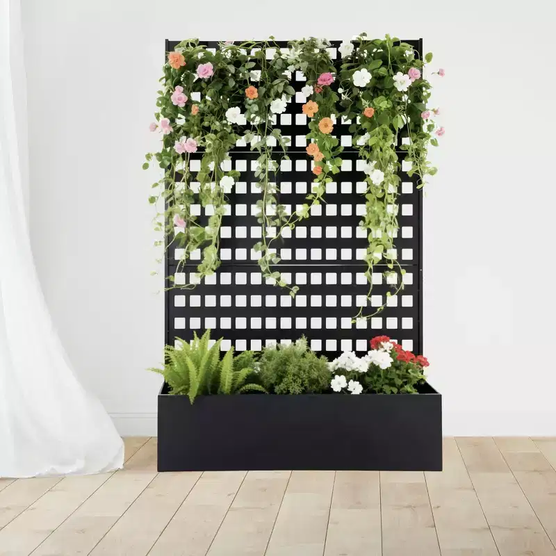 Raised Garden Bed with Trellis, Steel Vertical Gardening Planter Box Outdoor, Elevated for Vegetables Herbs Flowers