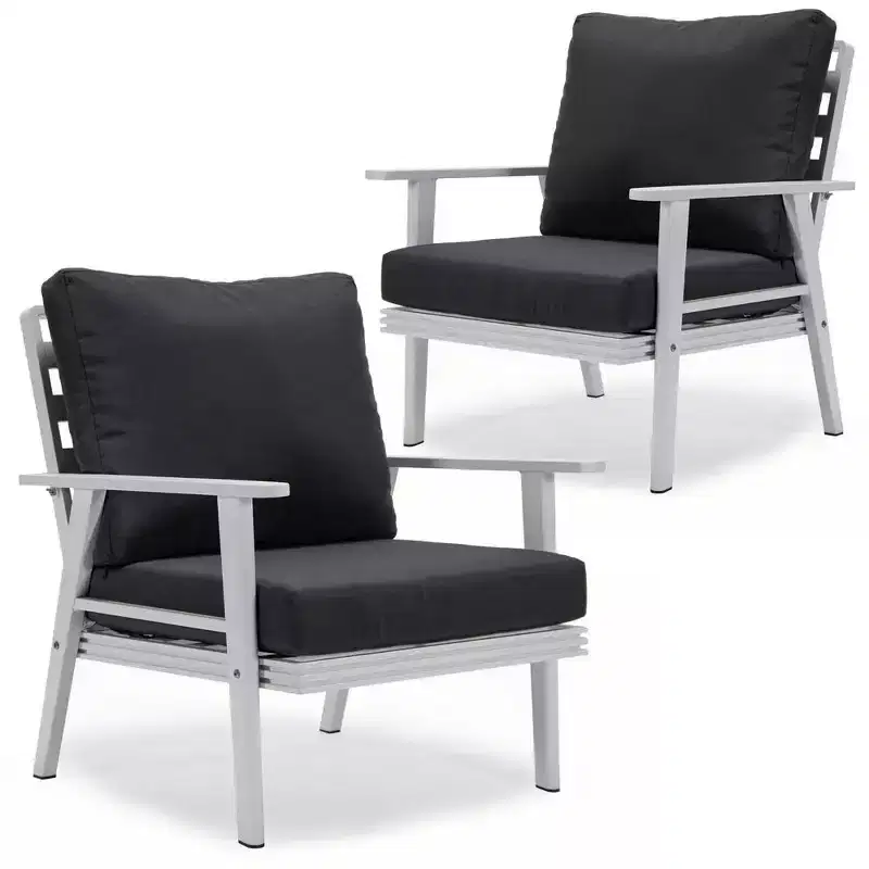 Outdoor Patio Armchair Set of 2 Rust-Proof Aluminum All-Weather Removable Cushions 300 lbs
