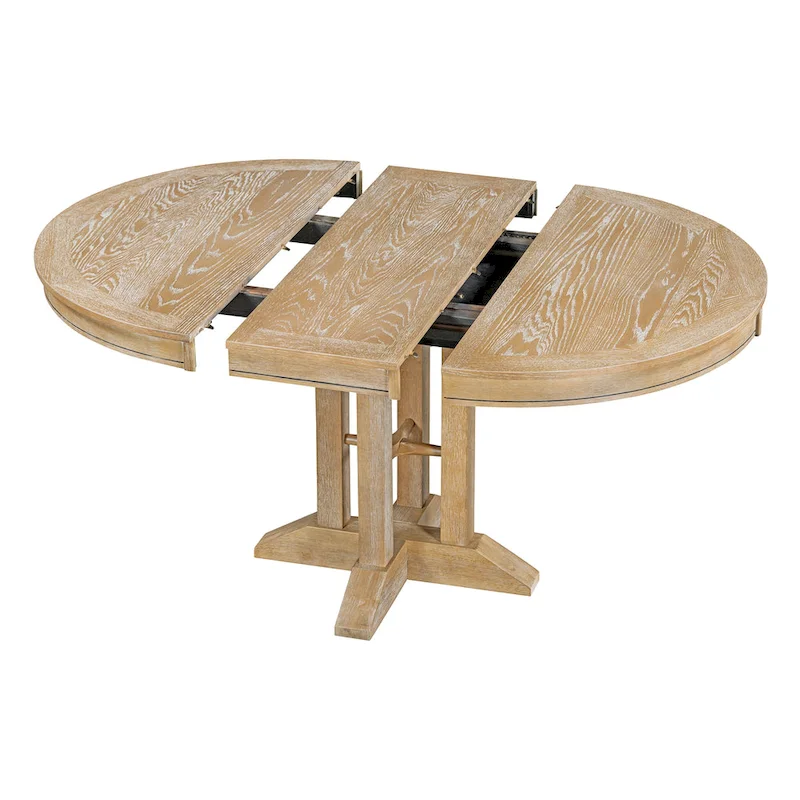 5-Piece Dining Set Extendable Round Table and 4 Upholstered Chairs Farmhouse Dining Set