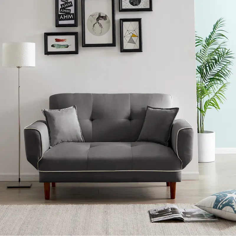 Multifunctional Sofa Bed Sleeper with 2 Pillows Beige Fabric