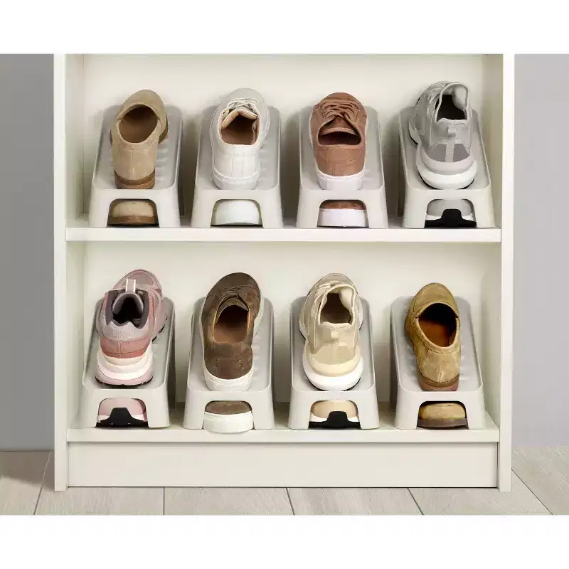 6-Pack Compact Space-Saving Shoe Organiser, Off-White, Holds 6 Pairs