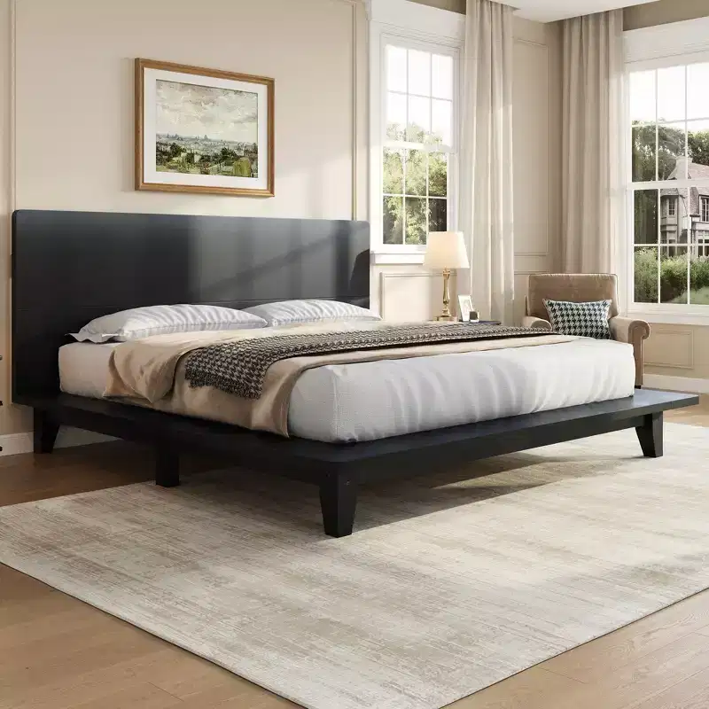 Full Platform Bed & Bed Frame with Headboard & Wood Slat Support