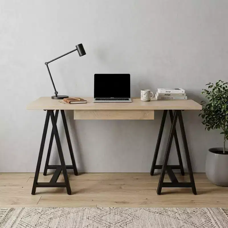 60 Ivory and Black Solid Wood Executive Desk
