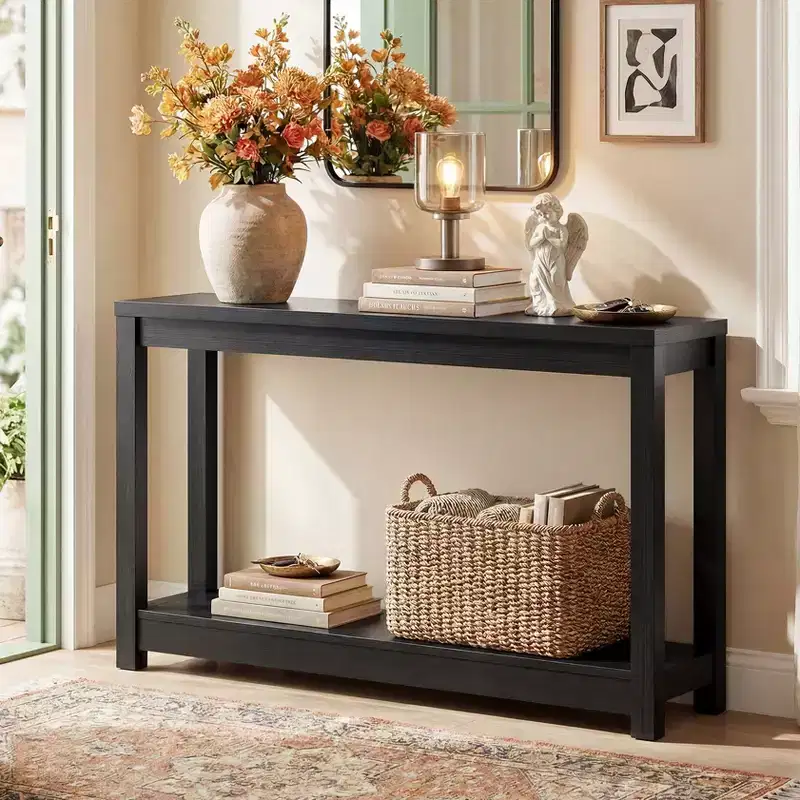 47-In Console Table with Storage Shelf, Narrow Entryway Table Behind Sofa Table