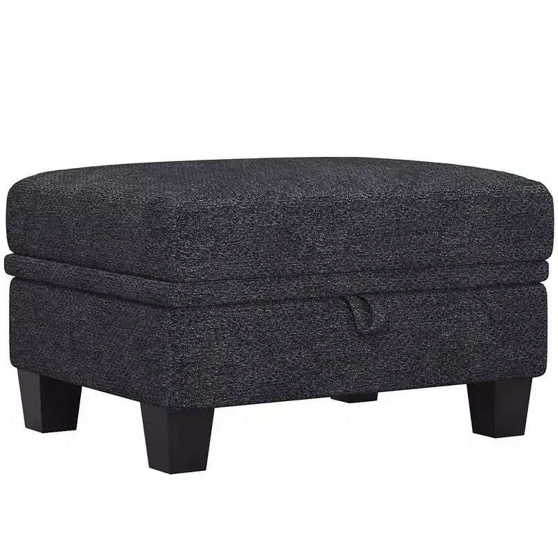 29 Gray and Black Chenille Storage Ottoman