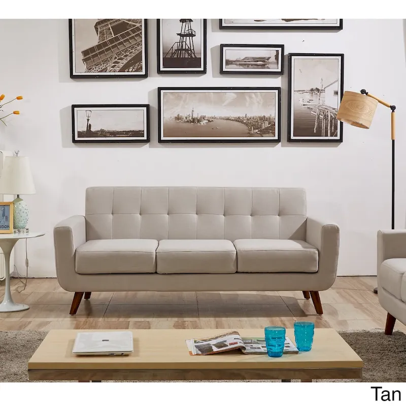 Grace Rainbeau Linen Upholstered Tufted Mid-century Sofa