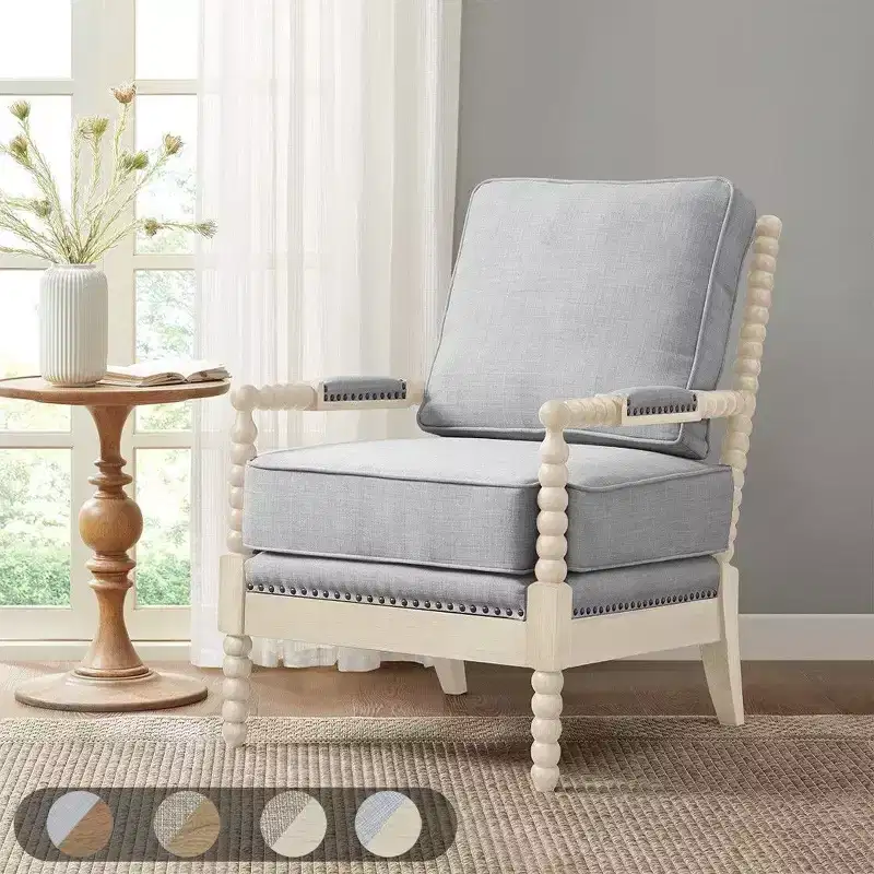 Okak Accent Chair with Comfy Upholstery Removable Cushion Solid Wood Frame Classic Stylish Reading Armchair for Living Room Waiting Room