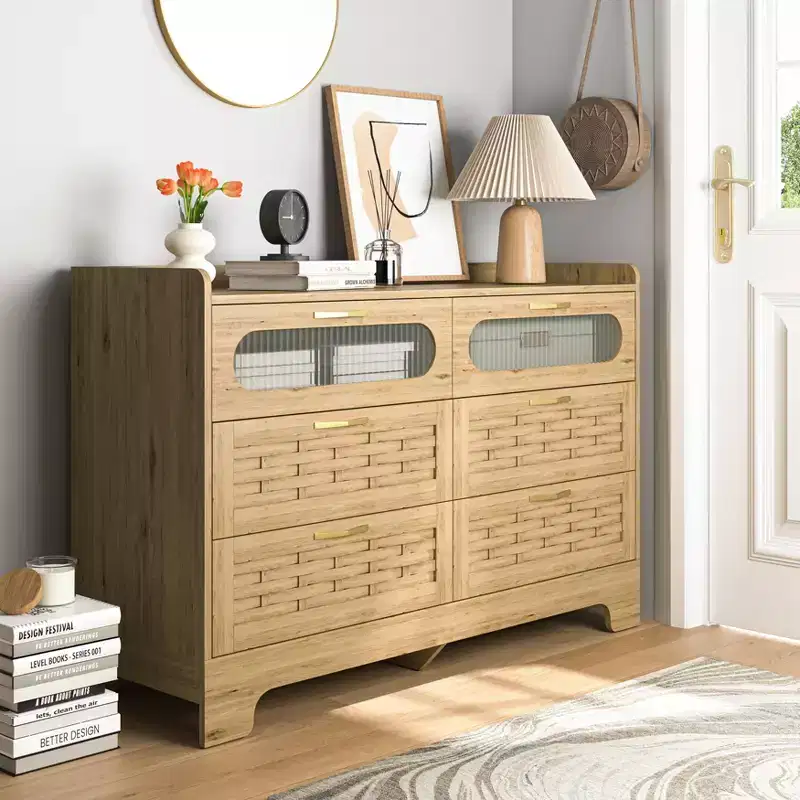 4-Drawer Dresser Modern Wooden Chest | Metal Handles, Natural Finish