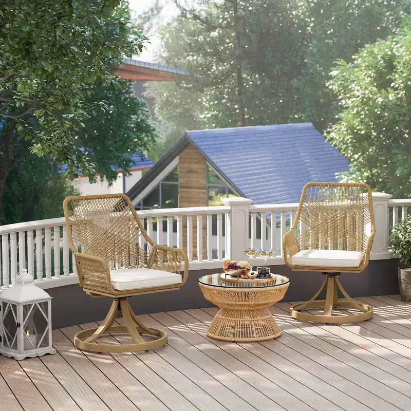 Outsunny Outdoor Patio Swivel Chairs Set of 2, Rattan Patio Dining Chairs with Soft Cushions and Metal Frame for Backyard, Lawn, Porch, Garden, Khaki