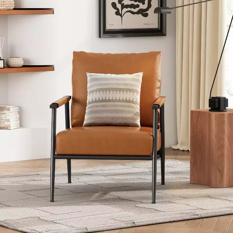 Faux Leather and Metal Accent Chair, Brown/Black