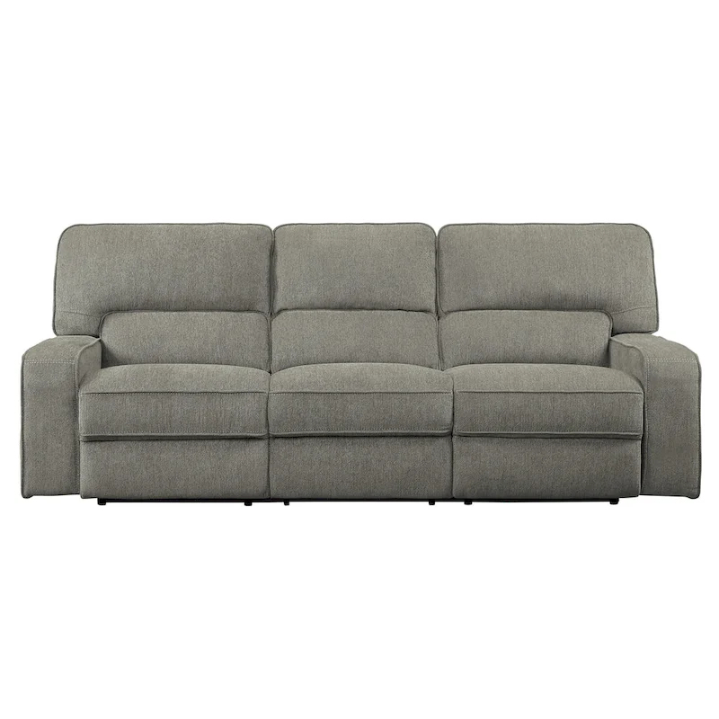 Neo 99 Inch Manual Double Recliner Sofa, 3 Seater Soft Gray Chenille Fabric