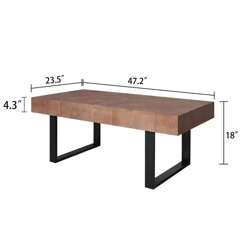 TUYOHW Rustic Coffee Table with Metal Legs,47.2 Handcrafted Center Table for Living Room,Wooden Top Accent Table for Home Decor,Brown/Black