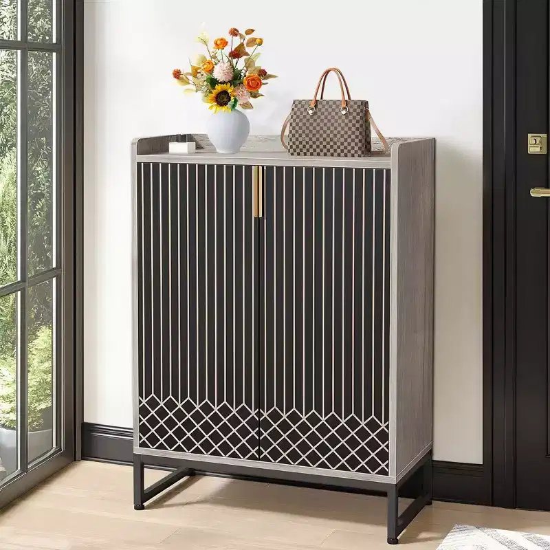 5-Tier Modern Shoe Cabinet with Doors, Holds 20 Pairs, Adjustable Shelves, Entryway Hallway Cabinet, Black & Gray