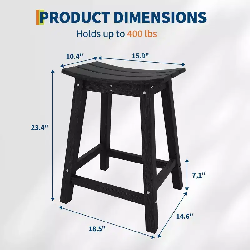 Set of 2 Outdoor Bar Stools, 24 Counter Height Weather-Resistant Chairs with Footrest for Patio, Deck & Kitchen - Black