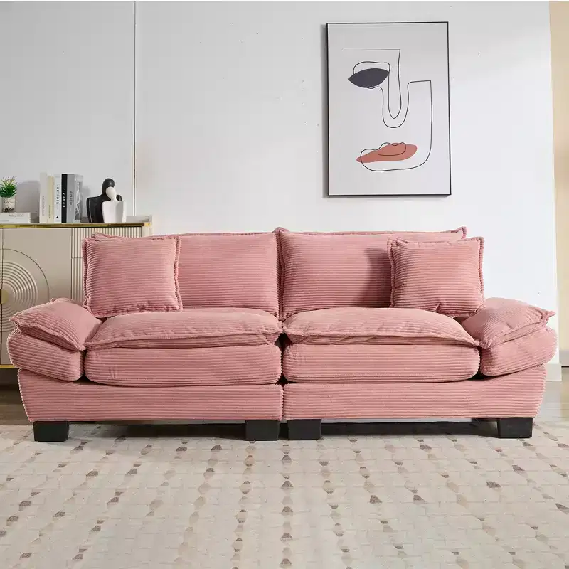 MAYEERTY Corduroy Loveseat Upholstered Deep Seat Comfortable Sofa with Pillows for Bedroom Living Room Office Pink